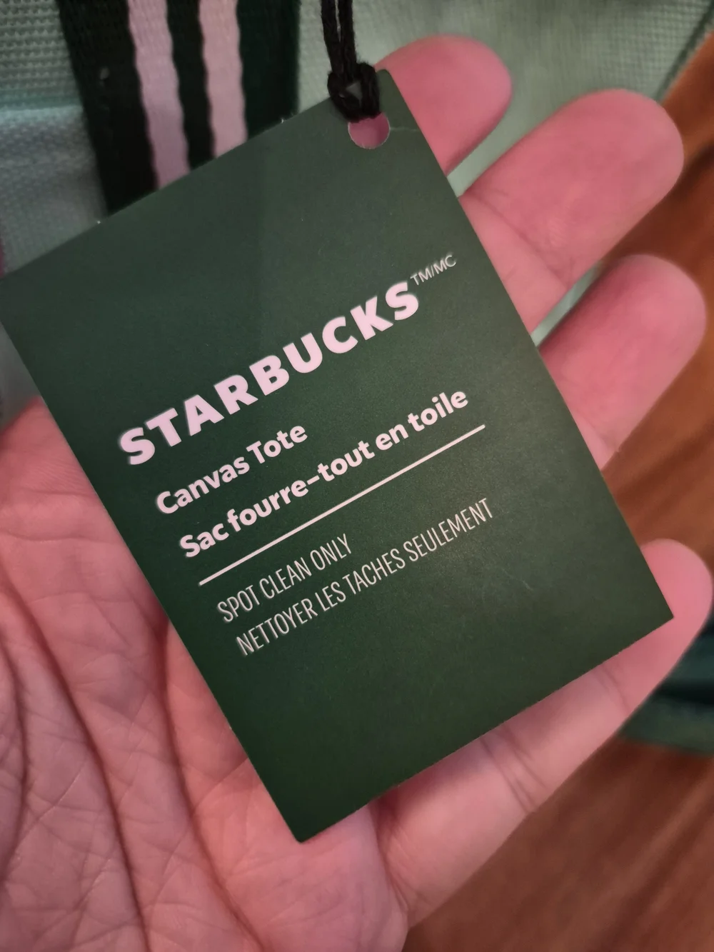 Starbucks Mint Green Canvas Tote with Striped Handles